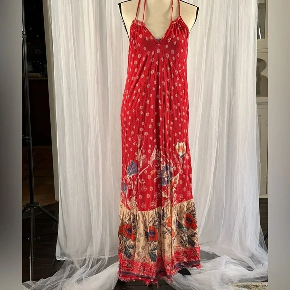 strapless open back dress All You Need Peach & Coral Boho Floral V Neck Dress – Charming Charlie main image 0